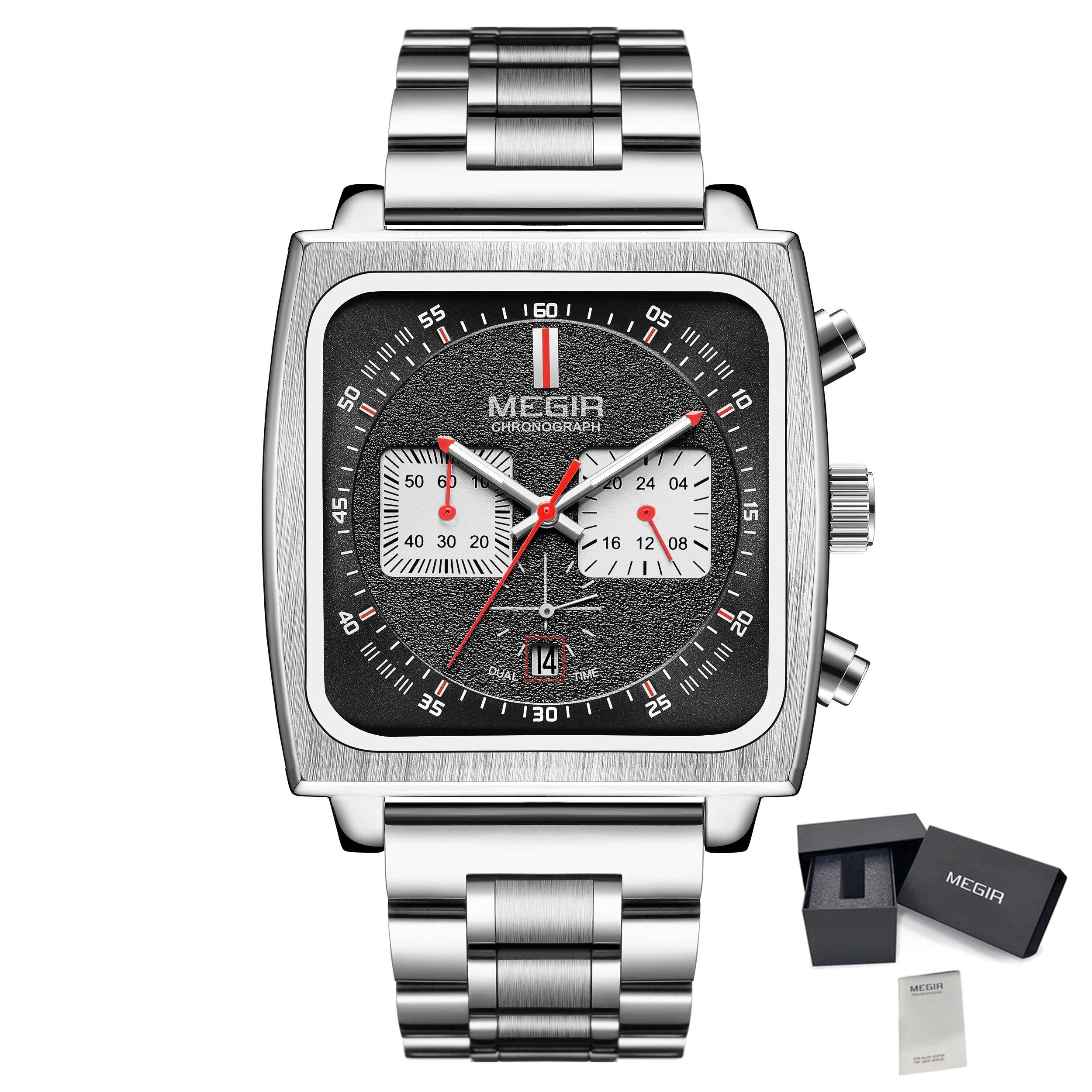 MEGIR Reloj Hombre Original Luxury Business Watch for Men Steel Band Quartz Wristwatch Chronograph Clock