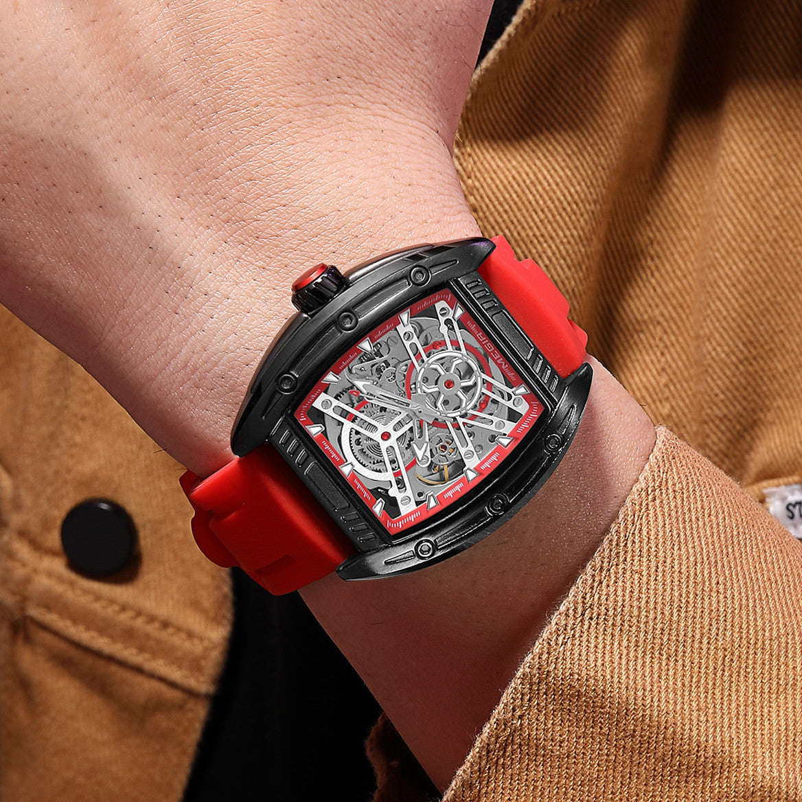 MEGIR Original Luxury Sport Watch for Men Silicone Band Automatic Mechanical Movement WristWatches Luminous Clock Reloj Hombre