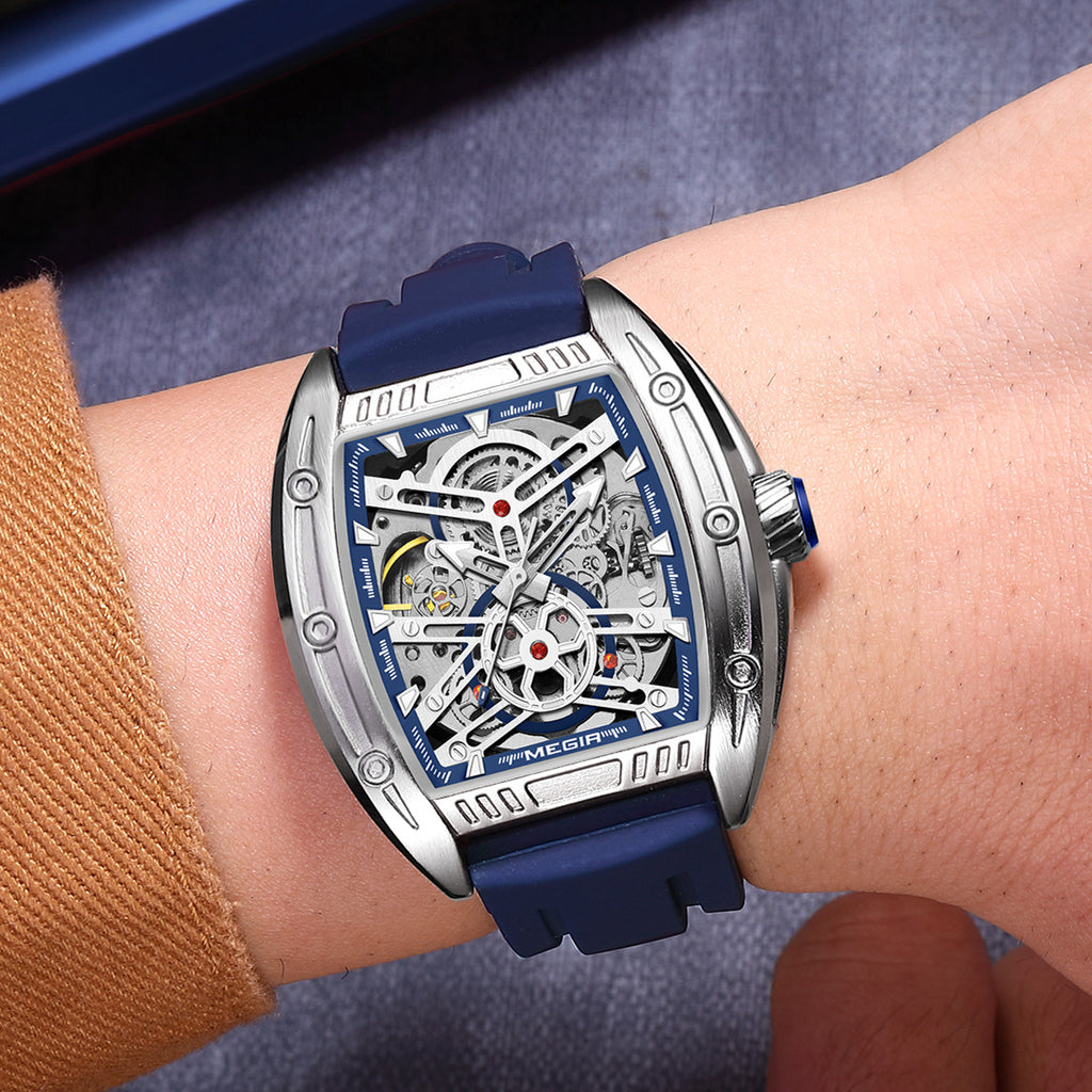 MEGIR Original Luxury Sport Watch for Men Silicone Band Automatic Mechanical Movement WristWatches Luminous Clock Reloj Hombre